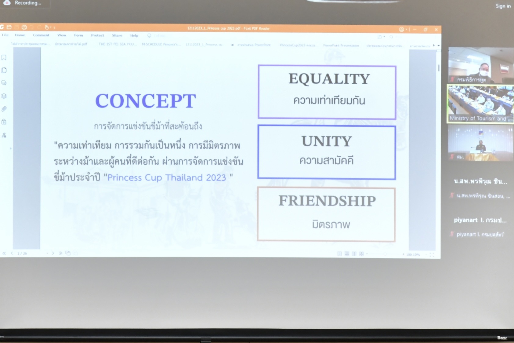 รมว.ท่องเที่ยวและกีฬา เป็นประธานการประชุม การจัดการแข่งขันขี่ม้า Princess’s Cup Thailand 2023 ครั้งที่ 2/2566